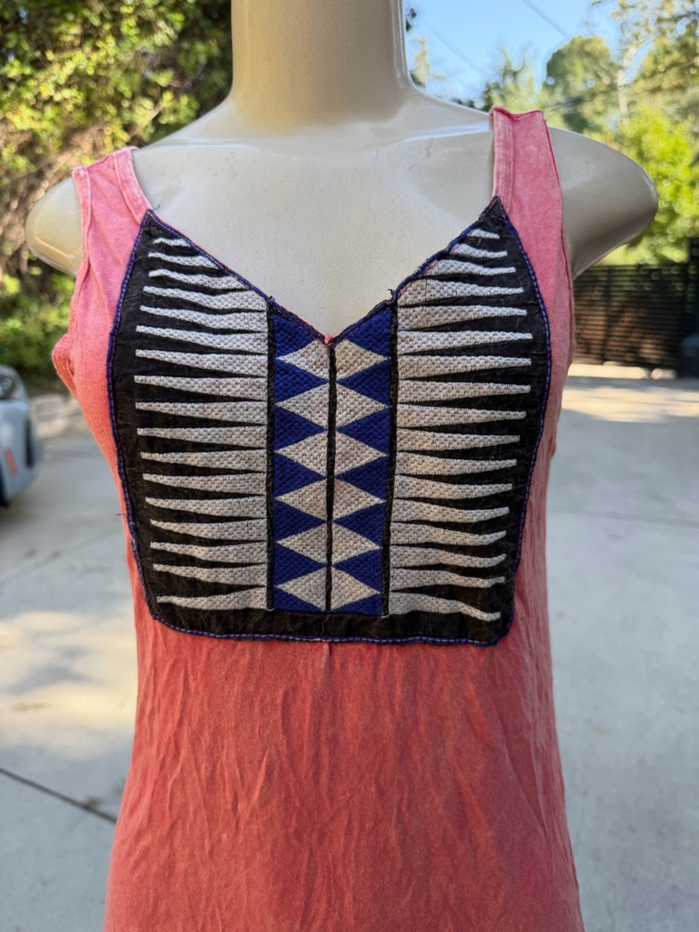 T Party Fashion pink Tank Tunic with fringe Embroidered Geometric panel